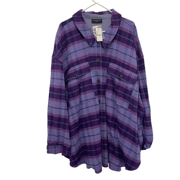 NWT Lane Bryant Purple & Lavender Plaid Button-Up Shirt Size 34/36 flannel NEW - Picture 1 of 7